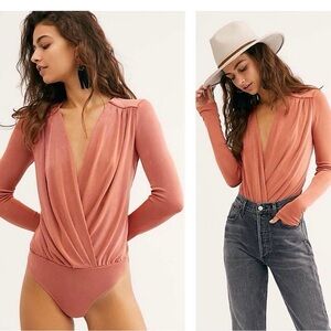 Free People Turnt Long Sleeve Bodysuit in Ginger Spice Size Medium NWOT
